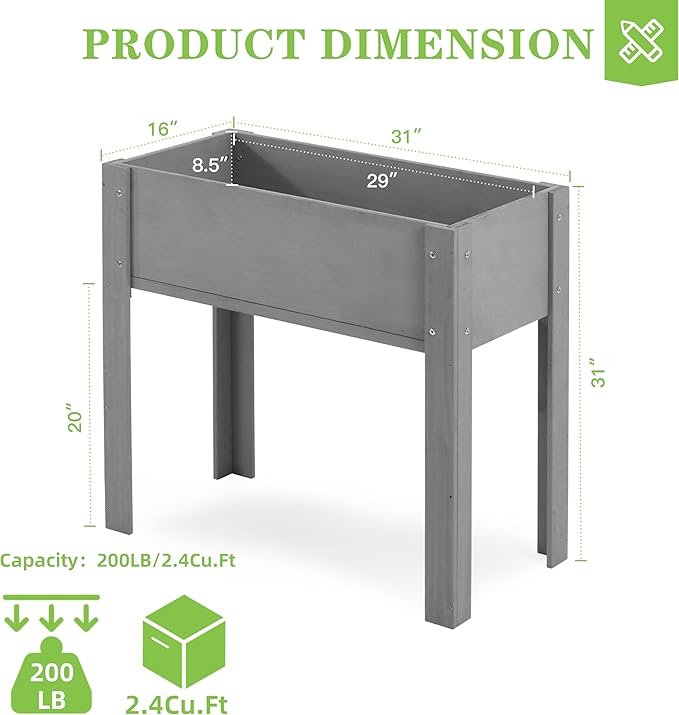 Raised Garden Bed with Legs, Outdoor Wood Elevated Planter Box, Thick Legs - Image 3