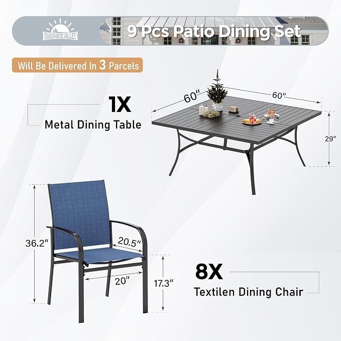 Patio Dining Set for 8, 8 x Stable Dining Chairs, Outdoor Table and Chairs Set - Image 3