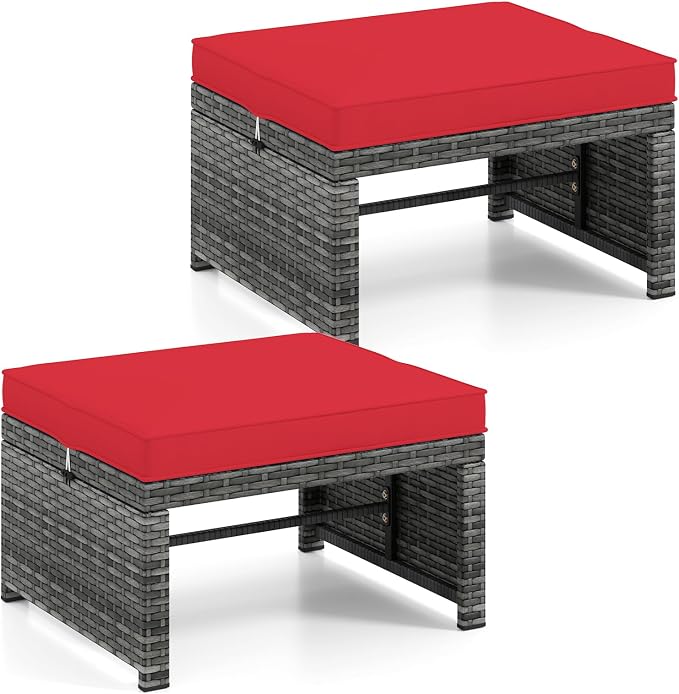 ORALNER Outdoor Ottoman, All-Weather Rattan Foot Stool w/Cushions, Foot Rest - Image 9