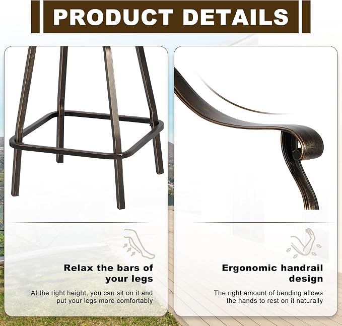 Grepatio Outdoor Cast Aluminum Swivel Bar Stools Set of 2, Patio Height - Image 5