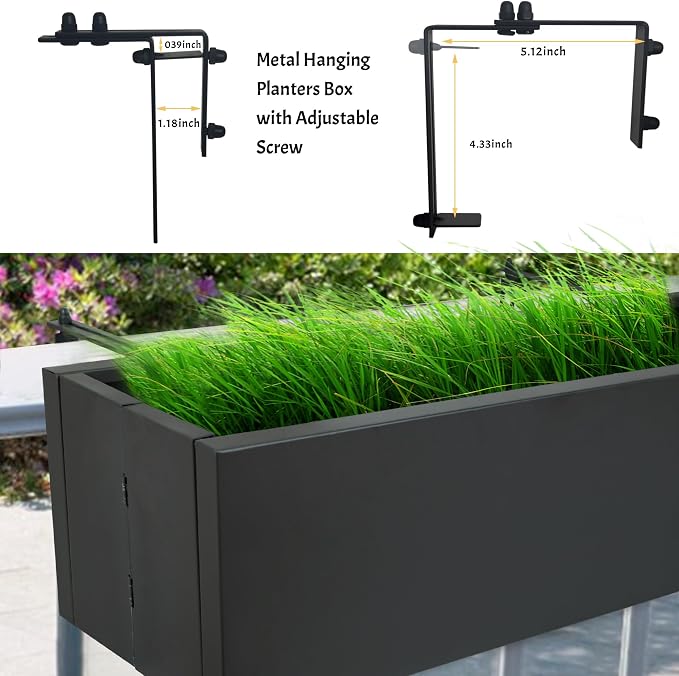 2 Pack Metal Railing Planter Box, 30 Inch Balcony Planters - Image 3