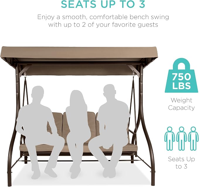 Best Choice Products 3-Seat Outdoor Large Converting Canopy Swing Glider - Image 4