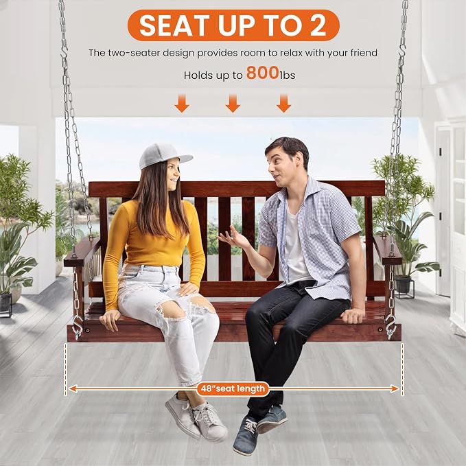 Upgraded Outdoor Wooden Porch Swings 48 Inch Outdoor Swings - Image 5