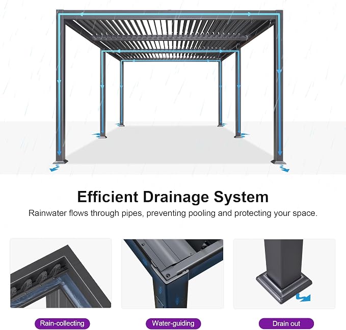 PURPLE LEAF Louvered Pergola w/Light 11' x 21' Aluminum Outdoor Pergola - Image 6