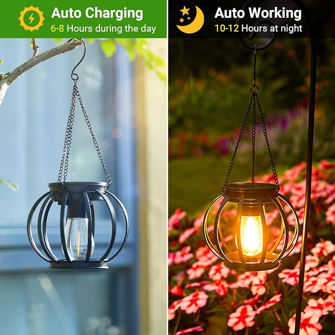 KOOPER Solar Lanterns Outdoor Waterproof, 4 Pack Upgraded Metal Hanging Solar - Image 3