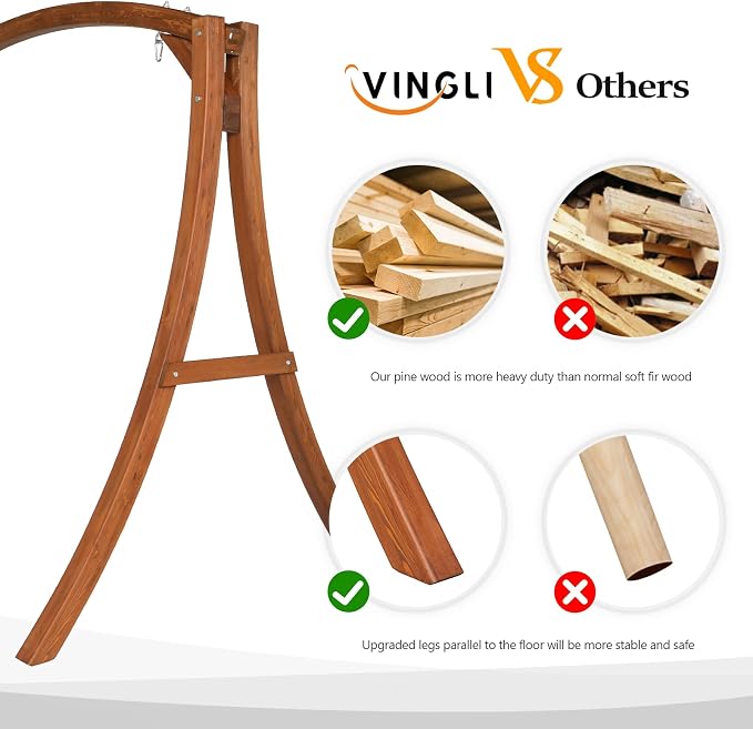 VINGLI 5FT Wooden Swing Frame, 1000LBS Heavy Duty A-Frame Porch Swing Stand - Image 2