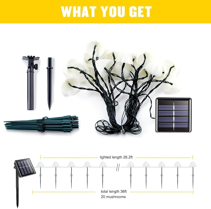 JMEXSUSS Solar Mushroom Lights for Outside, 20 LED 36FT Solar String Lights - Image 6