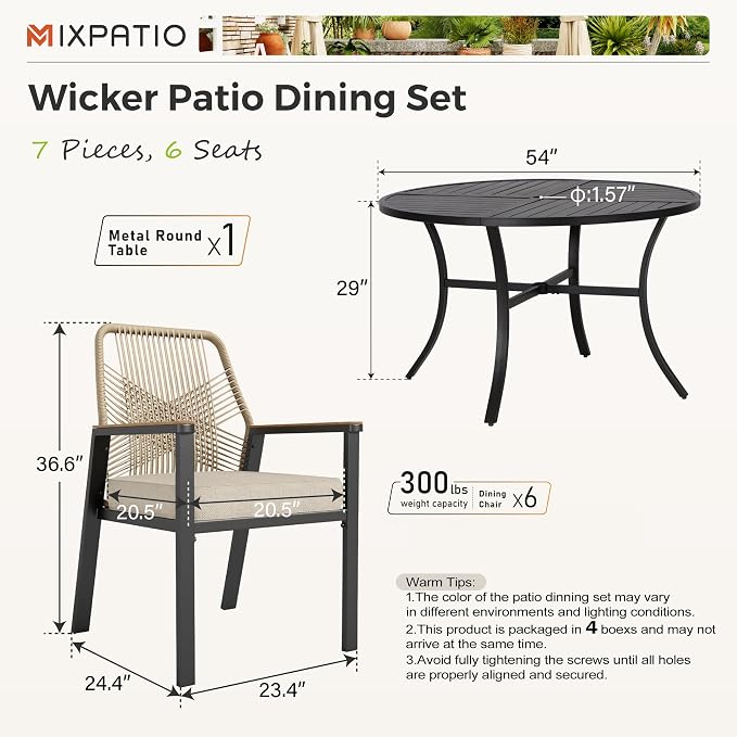 7 Pieces Round Outdoor Dining Set - Image 5