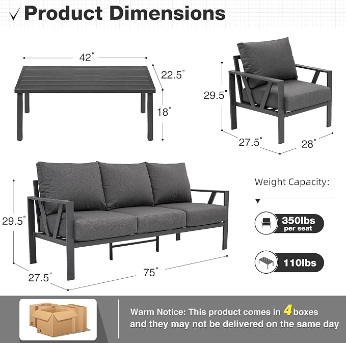 Outdoor Patio Furniture Set, 4 Pieces Metal Patio Furniture Set - Image 5