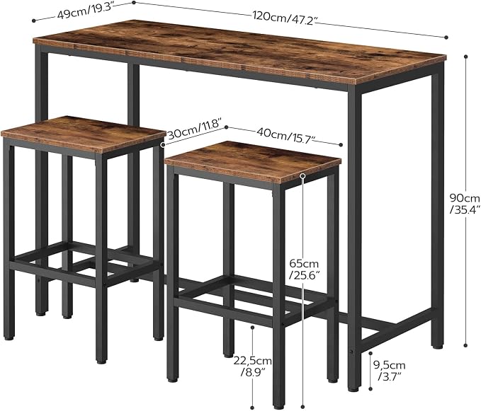HOOBRO Bar Table and Chairs Set, 47.2” Rectangular Pub Table - Image 4