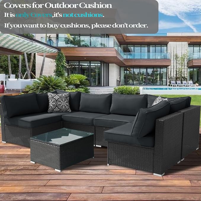 14Pcs Outdoor Cushion Covers Replacement Washable w/Zipper - Image 5