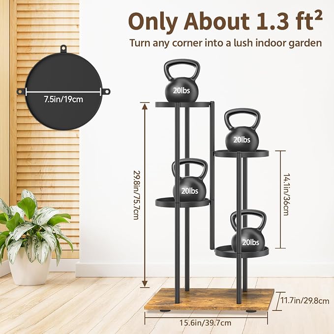 LASZOLA Black 4 Tier Plant Stand Indoor Heavy Duty Metal Planter Flower Holder - Image 7