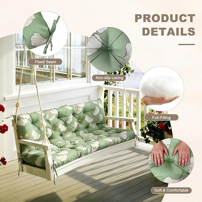 Porch Swing Cushion with Backrest, Waterproof Bench Cushion - Image 5