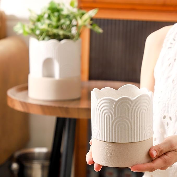 Nihow Self Watering Plant Pot for Indoor Plants: 4.5+6 Inch Ceramic Planter - Image 6