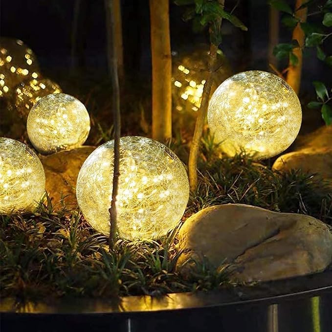 Solar Garden Lights Outdoor Waterproof, 4 Pack 30 LEDs Cracked Glass Ball Light - Image 8