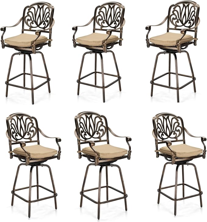 Outvita 6 Piece Outdoor Patio Swivel Bar Stools, All-Weather Cast Aluminum Bar by Outvita