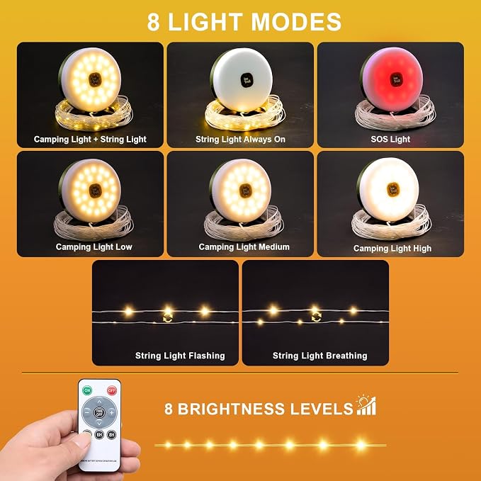 Solar Camping String Lights, Retractable Waterproof 33FT LED Camp Light - Image 5