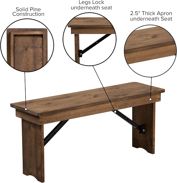 Flash Furniture Hercules Series 40" x 12" Commercial Grade Rustic Solid Pine - Image 5