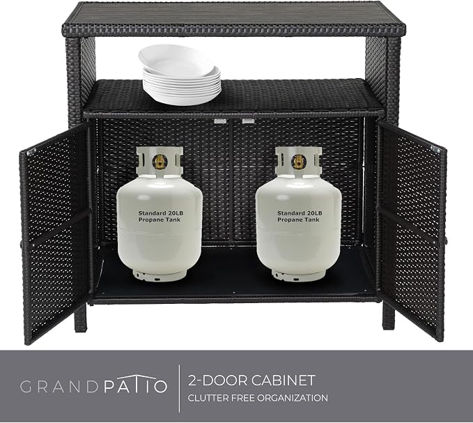 Grand patio Wicker Storage Cabinet Outdoor Waterproof Buffet Cabinet Patio Bar - Image 10