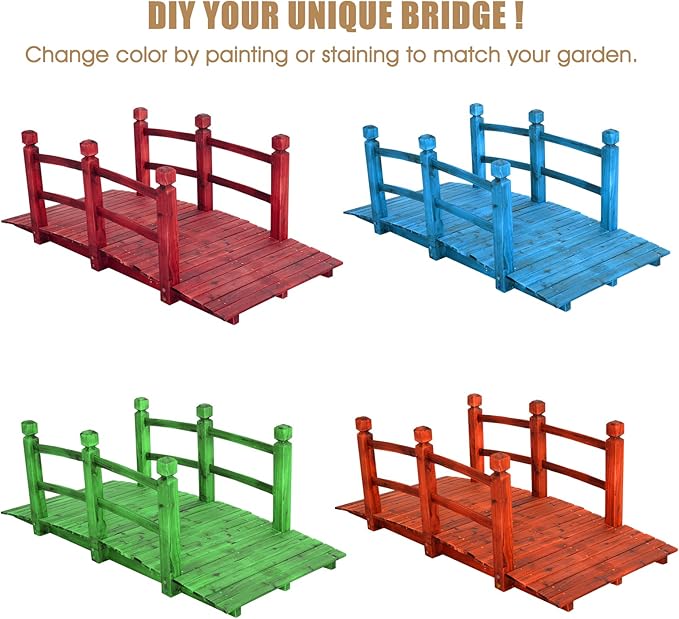 Giantex 5 FT Wooden Garden Bridge, Classic Wood Arc Footbridge - Image 3