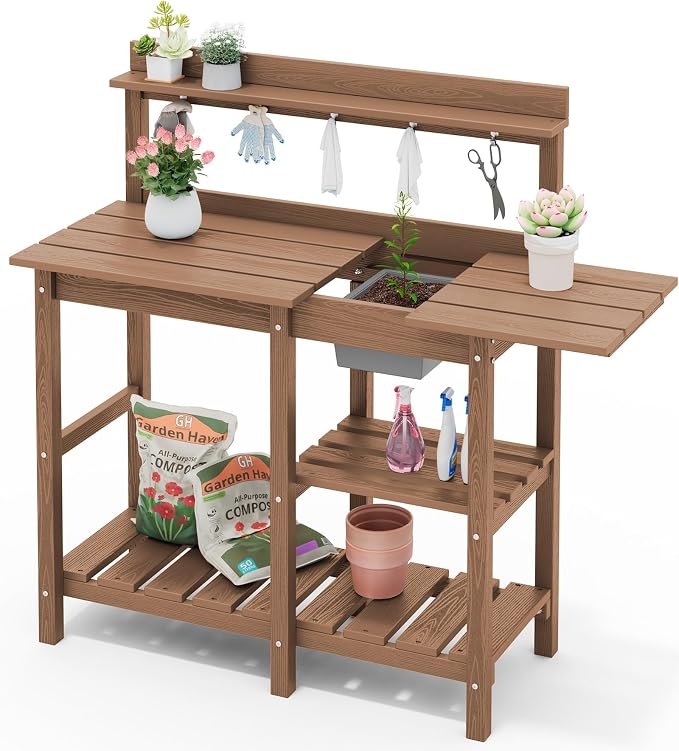 SERWALL Outdoor Potting Bench 2-Piece Set, Rot-Resistant HDPE Potting Table - Image 9