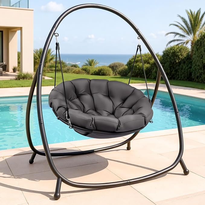 Hammock Hanging Chair with Stand Round-Shaped Swing Chair Indoor with Padded by zzw