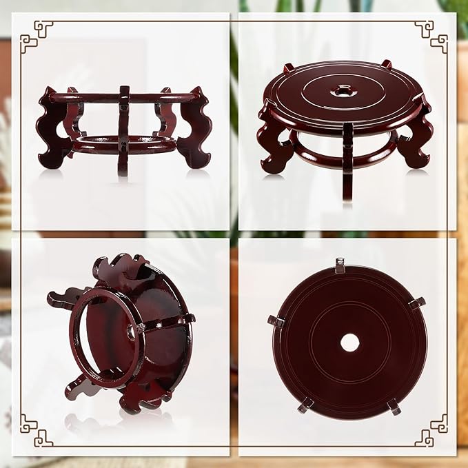 Geetery 2 Pcs 4 to 12 in Wooden Plant Stands Indoor Chinese Oriental Plant Stand - Image 3