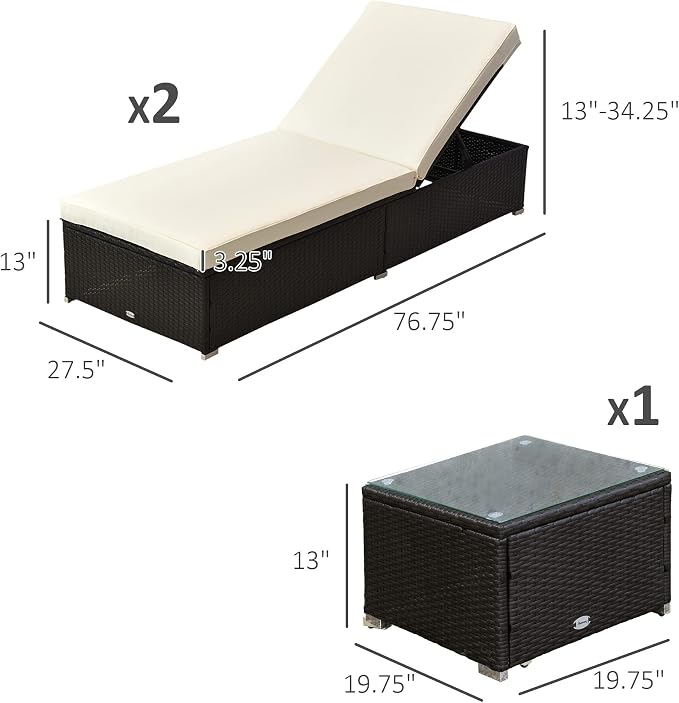 Outsunny Chaise Lounge Chair Set of 2 - Image 8