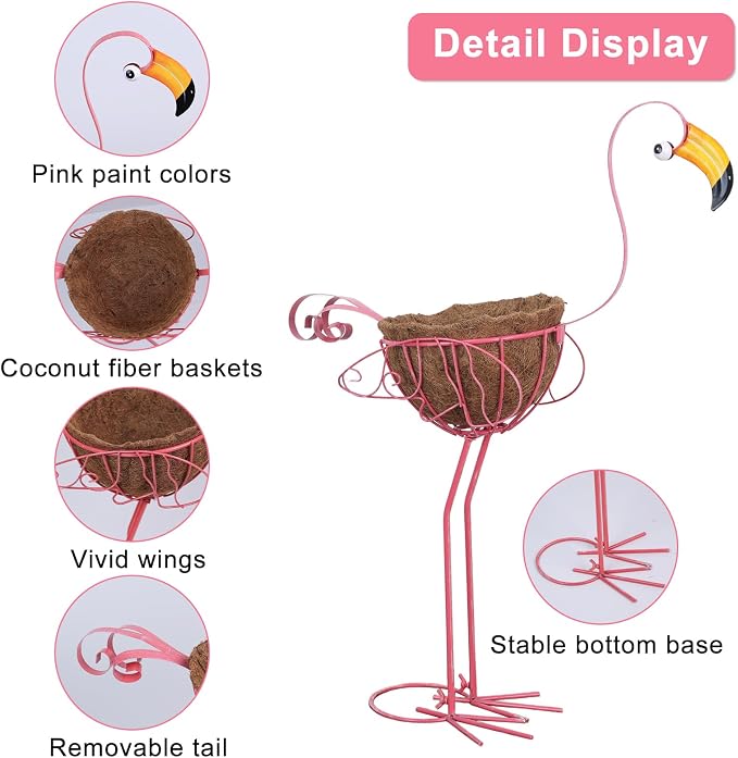 hogardeck Garden Decor for Outside, Metal Standing Flamingo Plant Pots Yard Art - Image 4