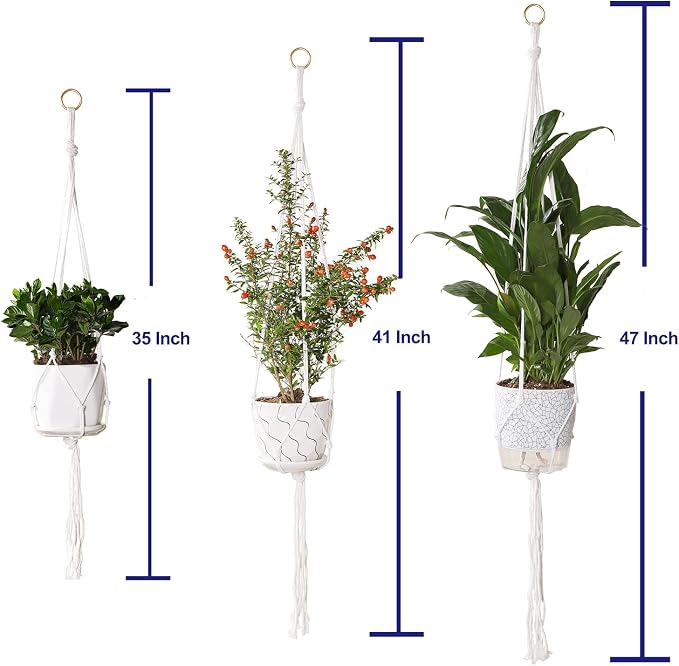3 Pack Macrame Plant Hanger Indoor, 35 41 47 Inch Handmade Boho Hanging Planter - Image 2