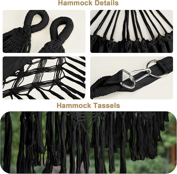 Bellzacasa Double Hammock, Heavy Duty 500 lb Load Capacity Tassels and Fishtail - Image 3