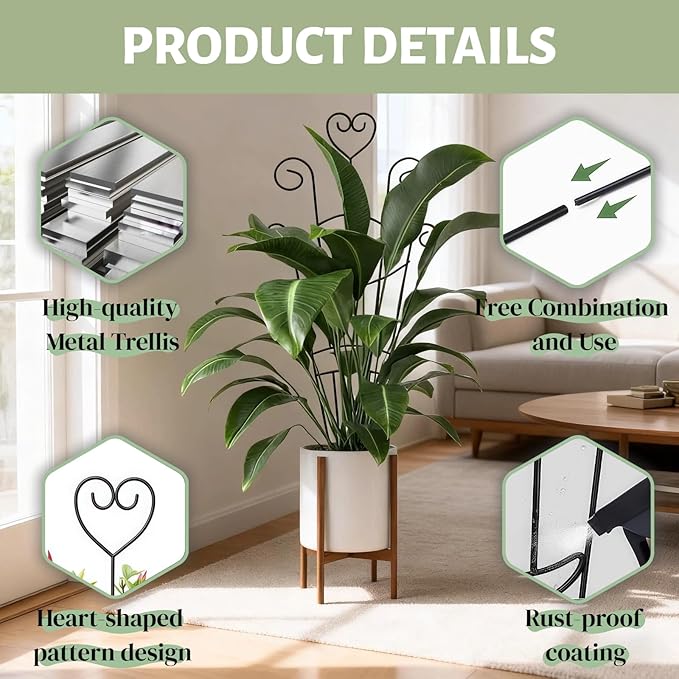 32.6'' Plant Trellis for Potted Climbing Plants Indoor, Rustproof Metal - Image 4
