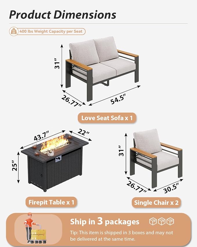 Aoxun Aluminum Outdoor Patio Furniture Set, 5-Piece Outdoor Sectional - Image 7