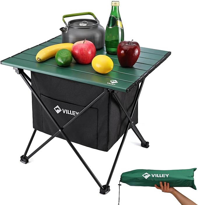 VILLEY Portable Camping Side Table, Ultralight Aluminum Folding Beach Table by VILLEY