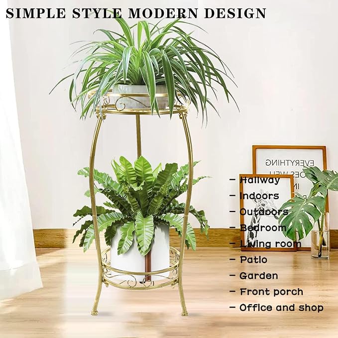 MOCORY Plant Stand Indoor Outdoor 2 Tier 27" Tall Metal Potted Holder Rack - Image 2