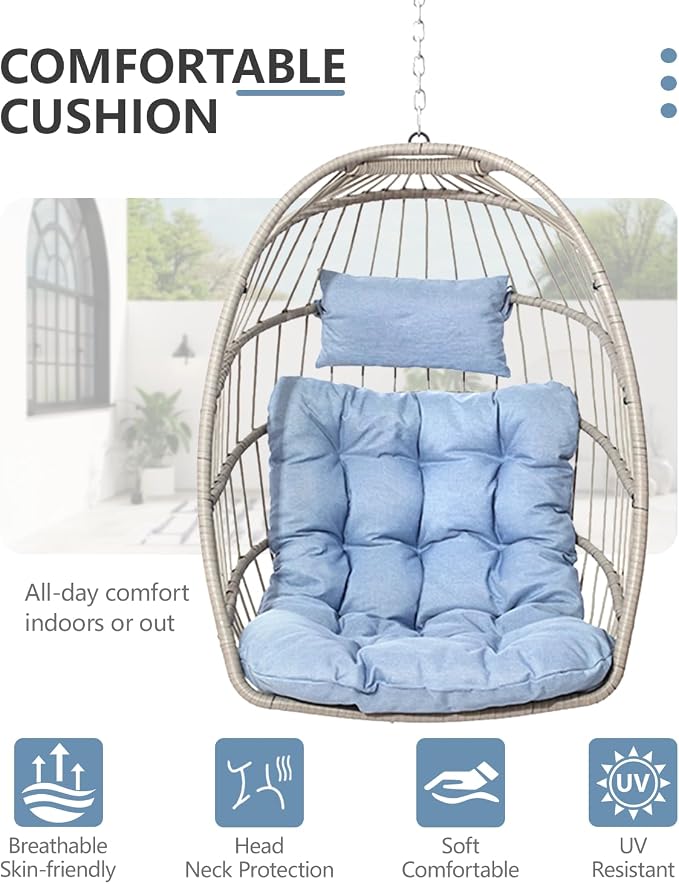 SWITTE Egg Chair Outdoor with Stand, Indoor Wicker Hanging Egg Swing Chair with - Image 7