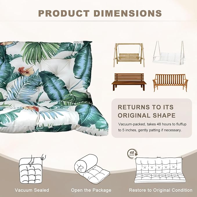 Porch Swing Cushion with Backrest, Waterproof Bench Cushion - Image 6
