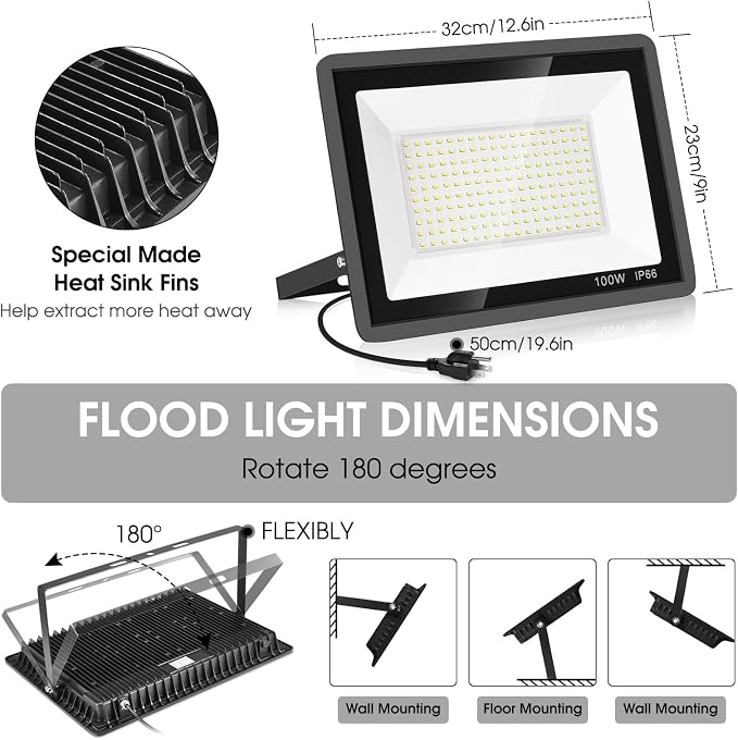 3 Pack 100W Led Flood Lights Outdoor, Super Bright 11600LM Security Lights - Image 4