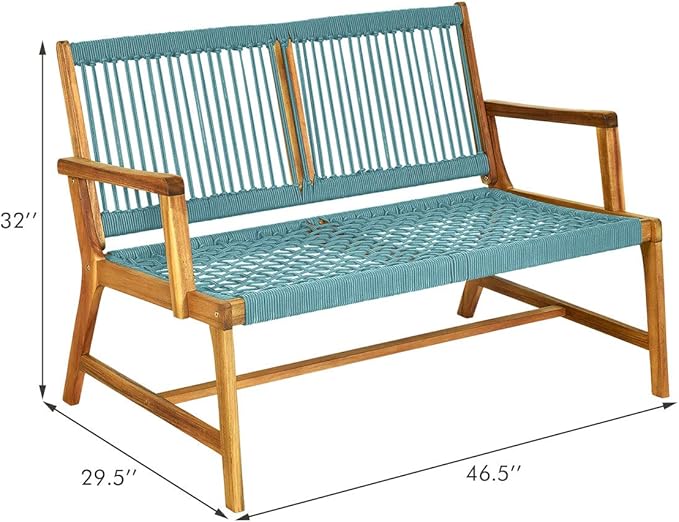 Tangkula 2-Person Patio Acacia Wood Bench Loveseat Chair, Outdoor Patio Acacia - Image 3