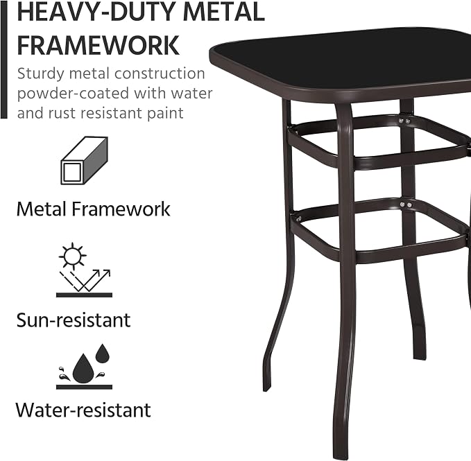 Yaheetech Patio Bar Table Tempered Glass, Height High Top Outdoor Pub Height - Image 6