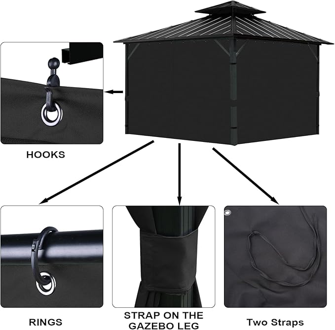 Gazebo Universal Replacement Privacy Curtain, 4-Panels Sidewall - Image 5