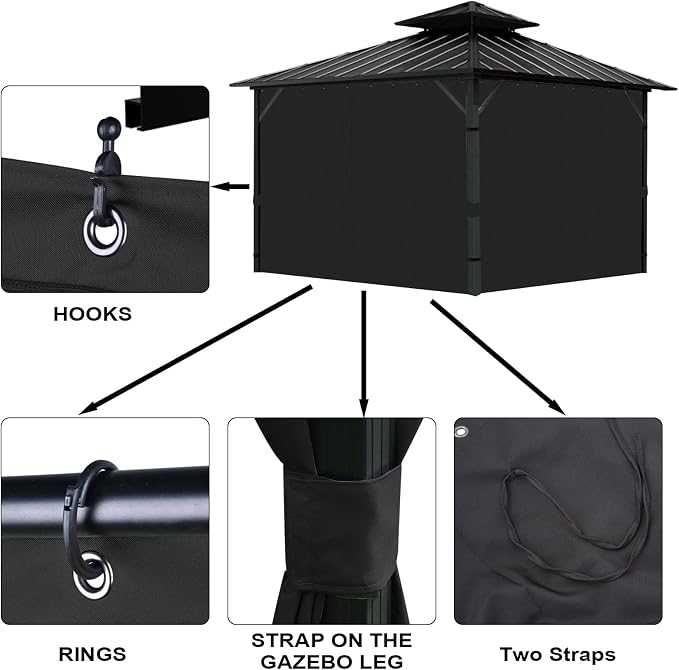 Gazebo Universal Replacement Privacy Curtain, 4-Panels Sidewall - Image 4