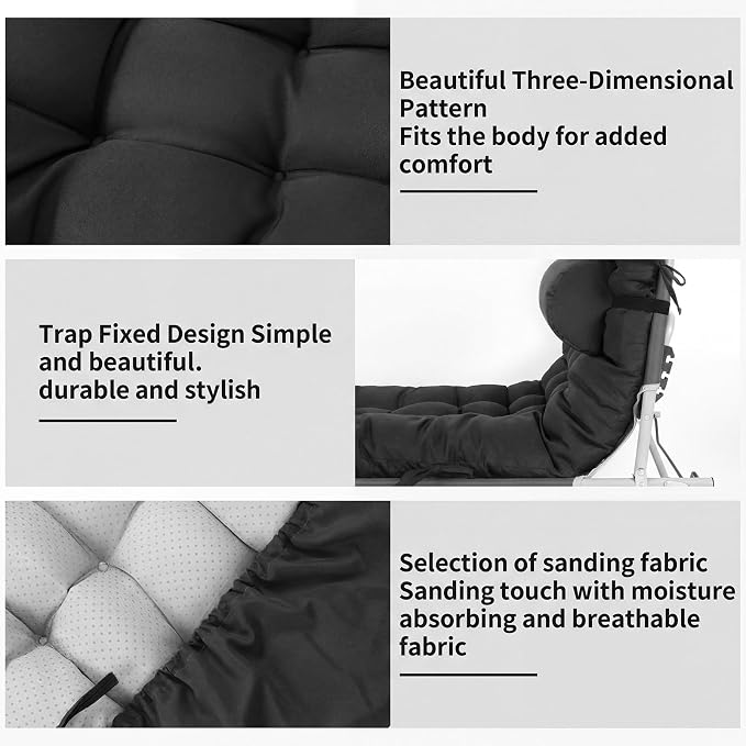 Tudomro 1 Pcs Black 66'' Outdoor Chaise Lounge Cushion Waterproof Patio Lawn - Image 4