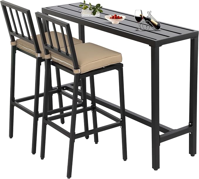 3-Piece Outdoor Patio Bar Set, Bar Height Patio Dining Set, Weather-Resistant by Sumshadow