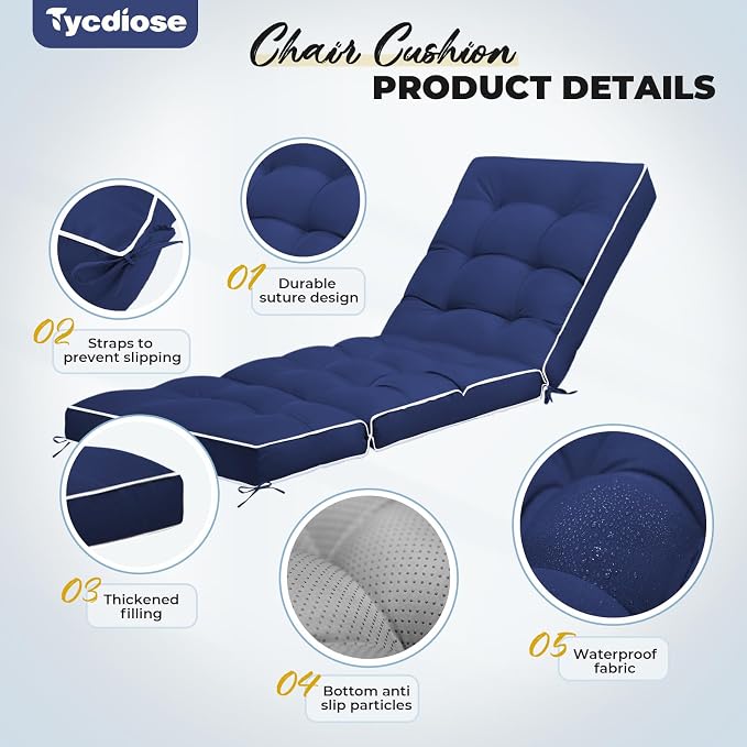 Outdoor Chaise Lounge Chair Cushion, Non-Slip Patio Chaise Lounge Cushions - Image 5