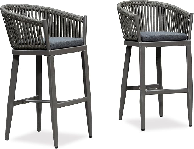 PURPLE LEAF Outdoor Bar Height Stools Set of 2 Patio Metal Modern Wicker Bar - Image 9