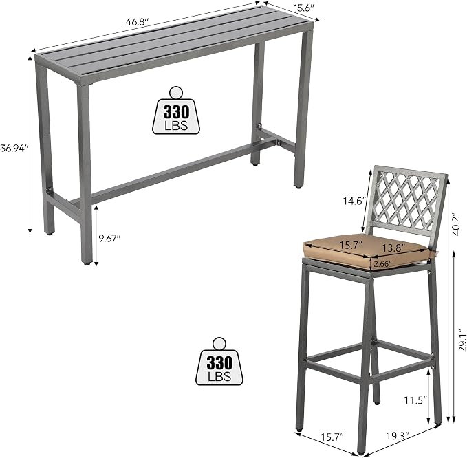 Outdoor Patio Bar Set, Bar Height Patio Dining Set, Weather-Resistant Bistro - Image 7