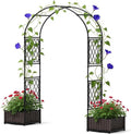 78.7" Garden Arbor with 2 Planter Boxes, PE Coated Metal Garden Arch Trellis by Garvee