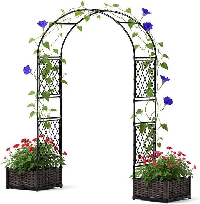 78.7" Garden Arbor with 2 Planter Boxes, PE Coated Metal Garden Arch Trellis by Garvee