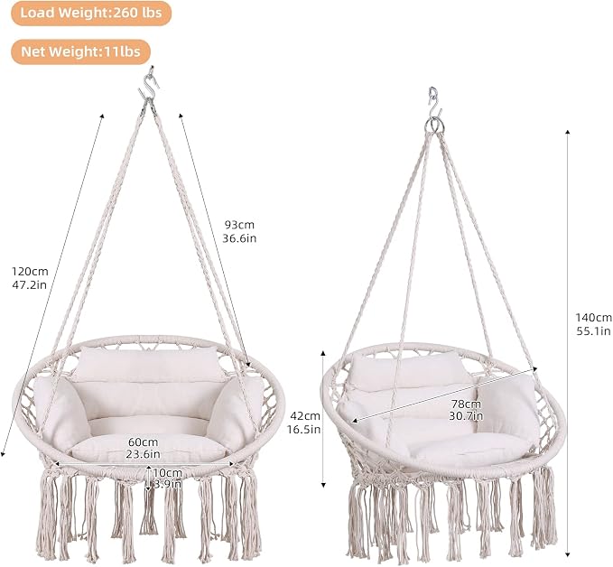 Goutime Hammock Chair, Macrame Hanging Swing Chairs - Image 7